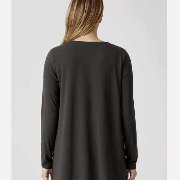 Eileen Fisher Graphite Fine Jersey Crew Neck Long Length Top - Picture 3 of 5